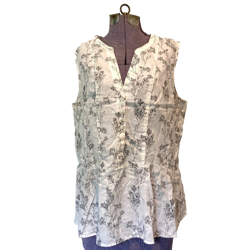 White Linen/Cotton Flower Blouse